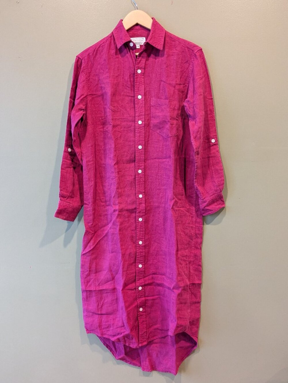 Emily Phillips Nashville 100% Linen Button Down Midi Shirt Dress Size 4 Pink